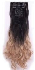 Kunsthaar Clip Extensions Braun Ombre gelockt