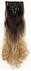 Kunsthaar Clip Extensions Braun Ombre gelockt