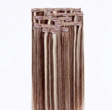 Echthaar Clip Extensions Braun Mesch